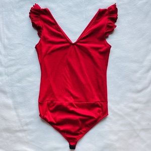 Red ruffle sleeve bodysuit